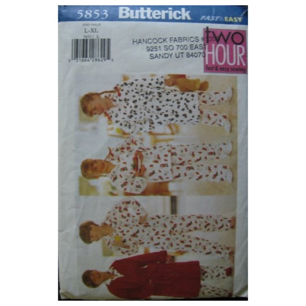 Vintage ©2001 - Butterick 5853 Boys, Girls Robe, Belt, Pajamas  - Size L-XL